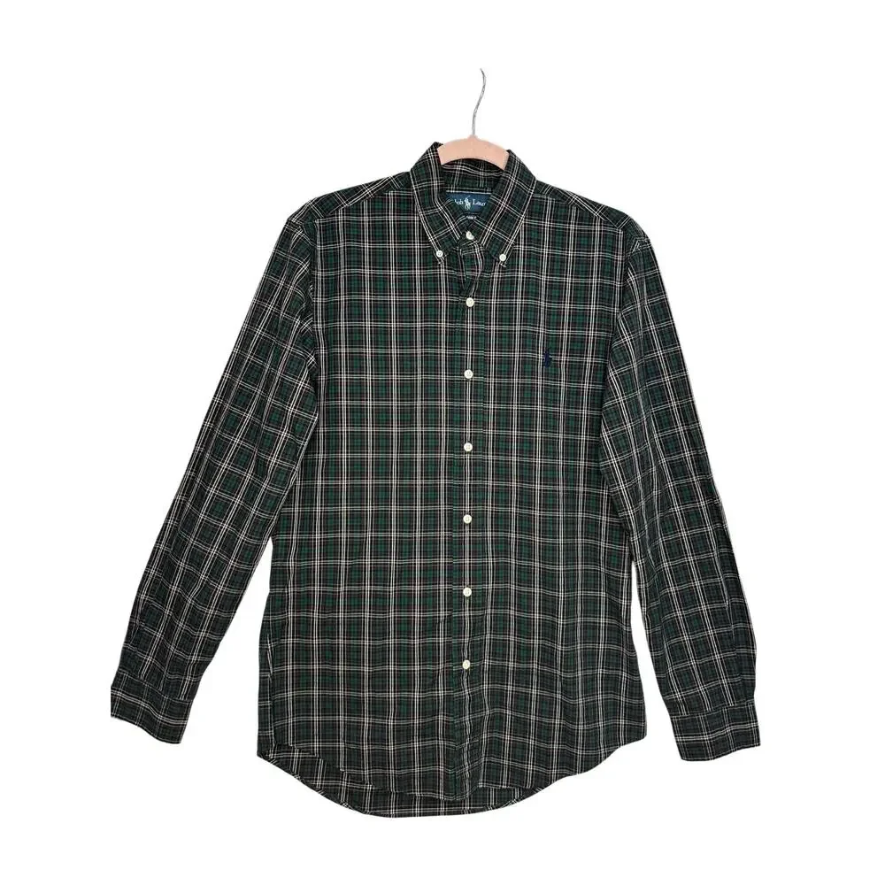 Ralph Lauren Button Down Casual Plaid Shirt 100% Cotton Size‎ Small Green